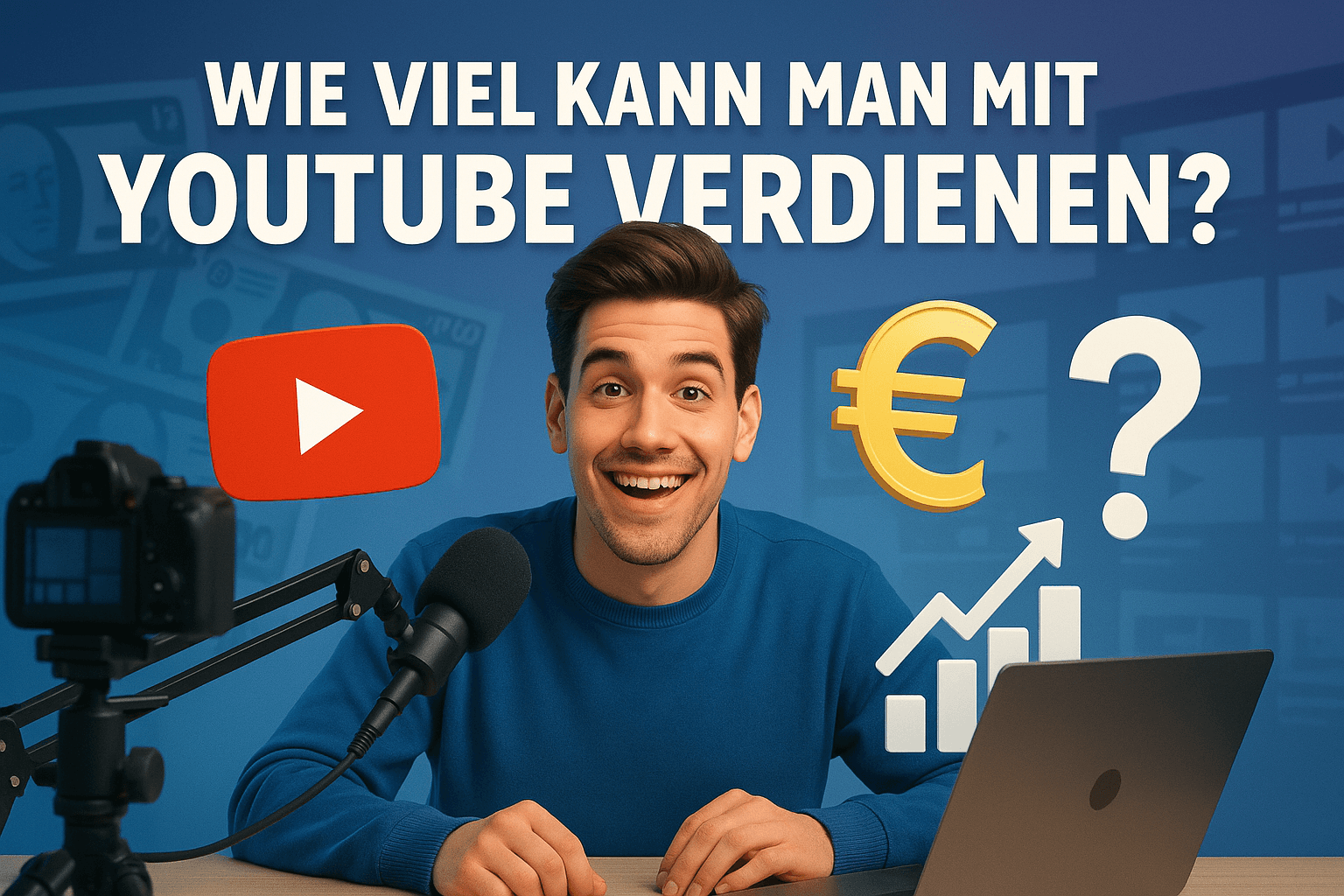Creador de YouTube frente a un panel de analytics y monetización